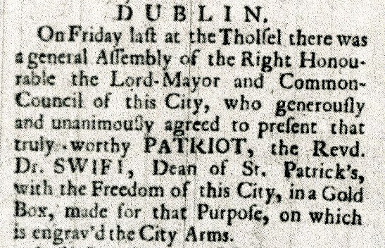 Faulkner’s Dublin Journal, 17-20 January 1729/30.