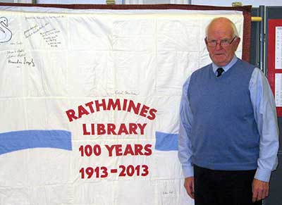 Brendan Langley signed the Rathmines Library 100th Anniversary Commemorative Quilt
