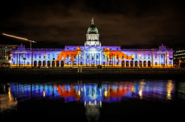 Artists from all over the world submitted ideas for light projections to feature on Custom House as part of 'Dublin City Council Dublin Winter Lights'. 