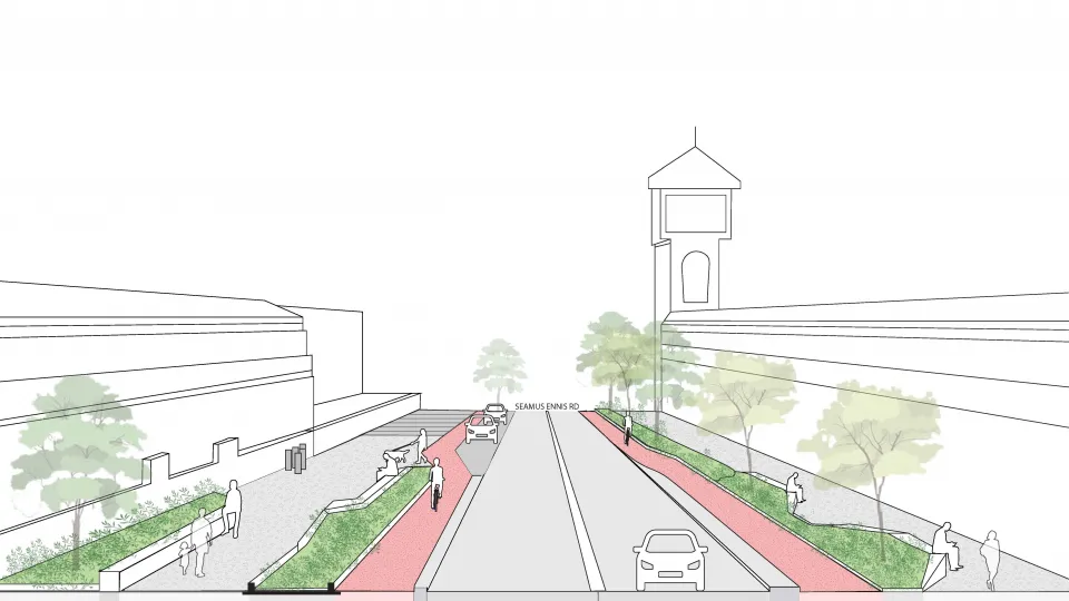 Cross Section depicting an artist's illustration of the proposed Finglas Village Improvement Scheme.