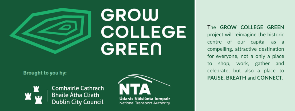 Logos of the Grow College Green, Dublin CIty COuncil and NTA