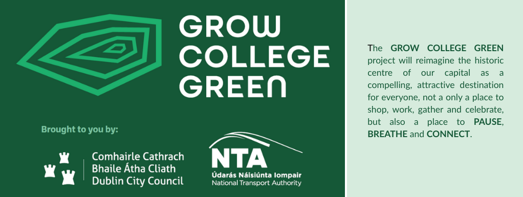 Logos of the Grow College Green, Dublin CIty COuncil and NTA