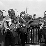 The Dubliners performing at the opening of the Luke Kelly Bridge on 31 May 1985.