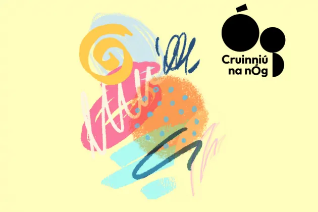 Image of abstract shapes with Cruinniú na nÓg logo