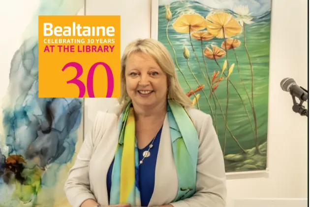 Image of artist Elaine Watters overlaid with Bealtaine 2025 logo