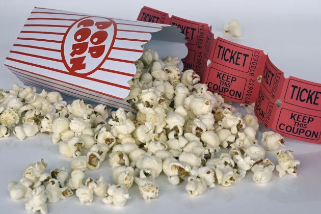 Popcorn and cinema ticket