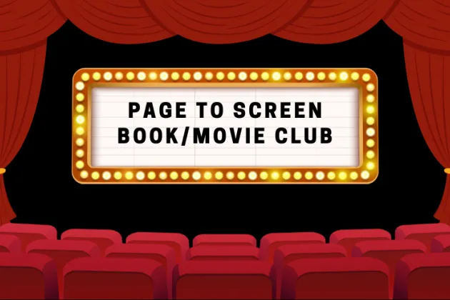 A cinema with a notice that says page to screen book/movie club