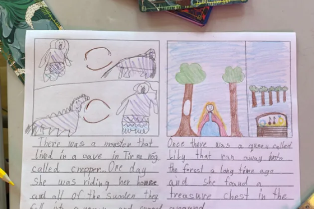 Image of page with hand drawn comic based on Irish myths and legends