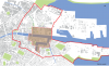 a red line outlines the docklands area and red shading highlights the SDZ area.