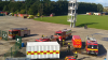 Fire training centre with three fire brigade trucks 