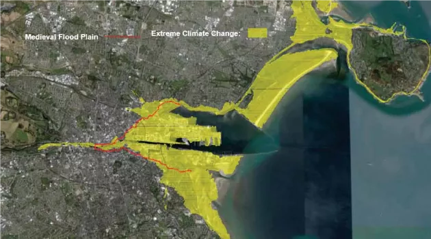 Figure 9 Areas at Flood Risk in Dublin due to Predicted Future Sea Level Rise (Source: DCC - Leahy)