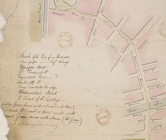 Plan for a water main from the Royal Canal to College Green