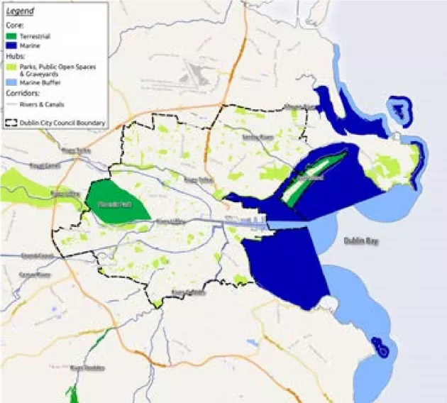 Map showing Dublin city Green Infrastructure