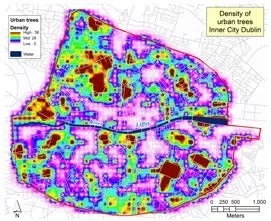 Map showing Density of urban trees Inner City Dublin 
