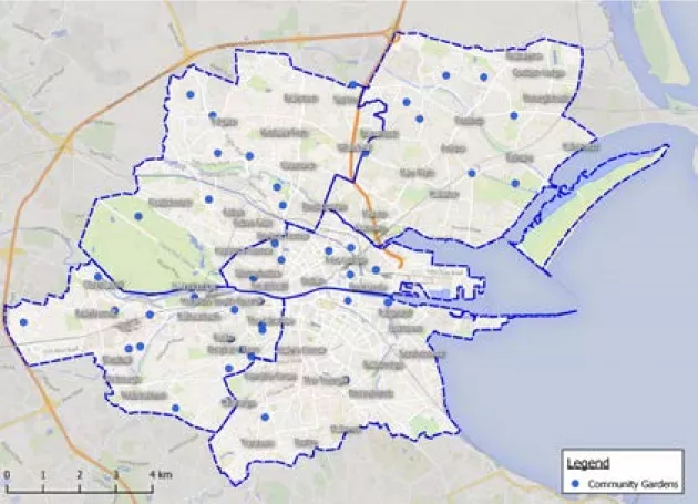 Map showing Distribution of Allotment Gardens