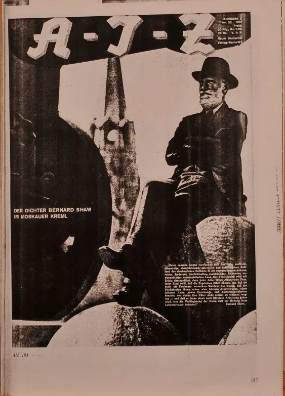 Figure 6: AIZ, Nr. 32, 1931. Cover Image: "The Poet Bernard Shaw in the Moscow Kremlin."