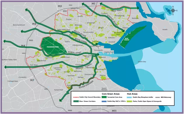 Figure 10-1: Existing Strategic Green and Blue Network in Dublin City