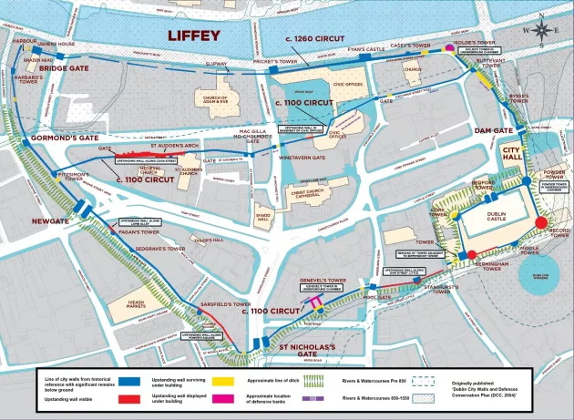 Figure 11-3: Location of Dublin City Walls, Remains and Features