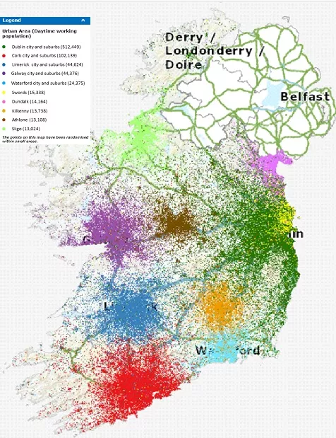 Figure 6-1: Origin of Daytime Workers in Key Centres in Ireland