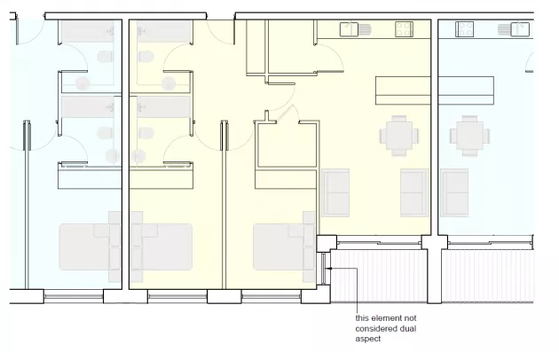 Figure 15.3:   Residential Unit that Does Not Qualify as Dual Aspect - Example 1