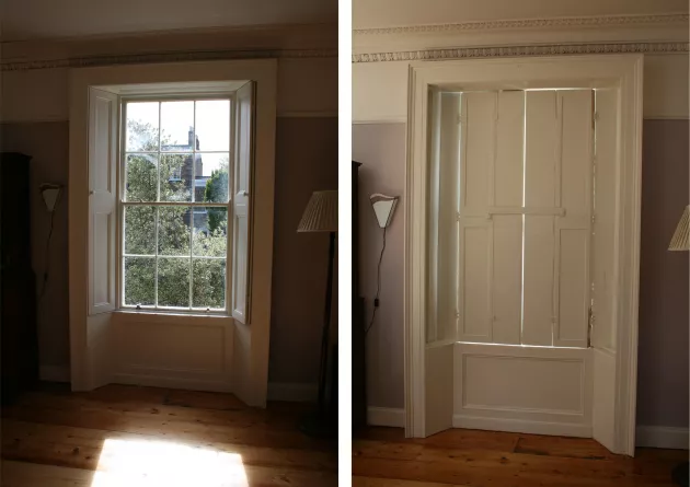 Refurbished shutters are being used at night time and daytime when room not in use