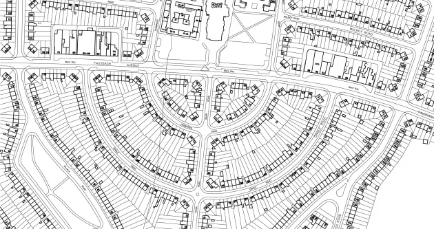 Cabra at a large and medium scale - equally formal and varied; Dingle Road is the larger semi-circular road