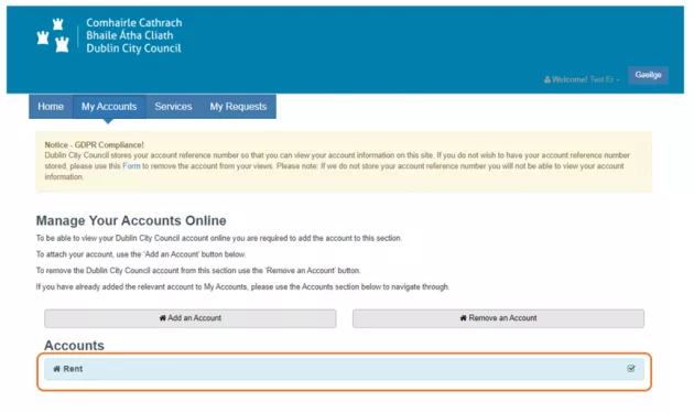 To open and view your rent account click on the blue Rent box below. (This will appear if you have successfully added the Rent Account to the My Account section)