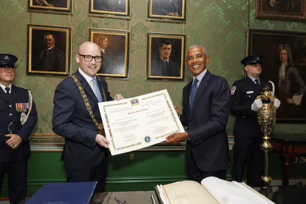 Former US President Barack Obama presented with the Freedom of the City of Dublin