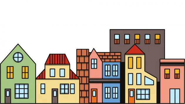 illustration of different coloured buildings