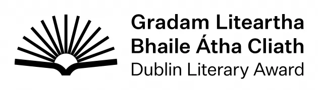 Gradam Liteartha Bhaile Átha Cliath's Dublin Literary Award's Logo showing a book opening in a fan shape