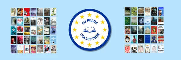 EU Reads logo with all 65 book covers on either side
