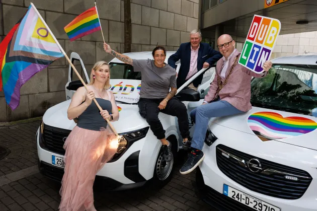 Lord Mayor of Dublin, Councillor Ray McAdam, Richard Shakespeare, Chief Executive, Dublin City Council with from Molly Carpenter, and Aimée Murphy, Dublin City Council LGBT Network pictured at a photocall for Dublin Pride.