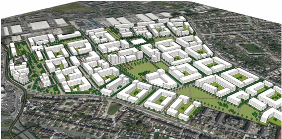 a 3d graphic showing envisioned development on the Jamestown Industrial Estate