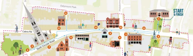 a snapshot of the colourful walking trail map for phibsborough