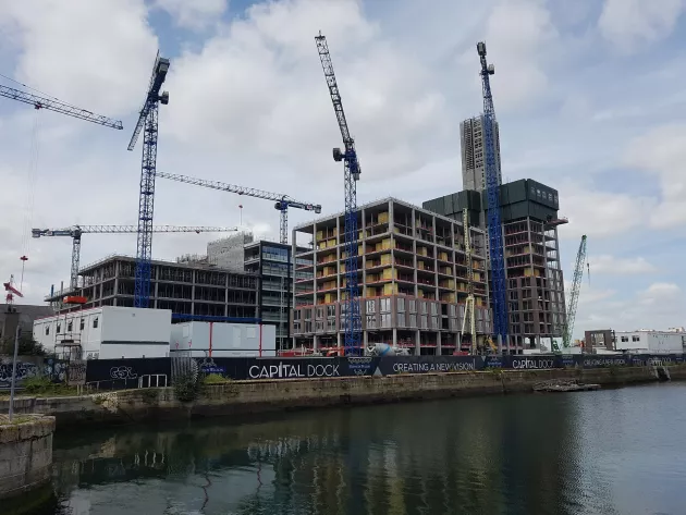 Photo of North Lotts and Grand Canal Dock with cranes in the skyline