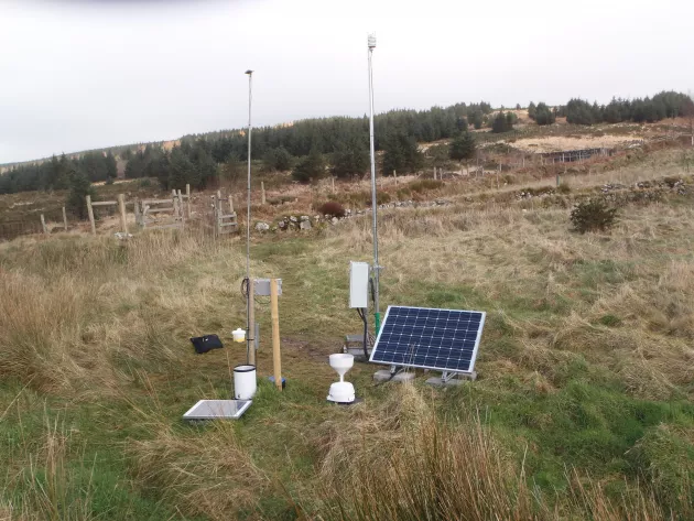 Rain gauge equipment set out in a field