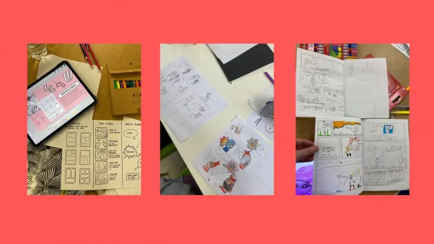 Image of manga comics on red background