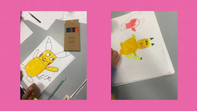 Images of Pokemon drawings on a pink background