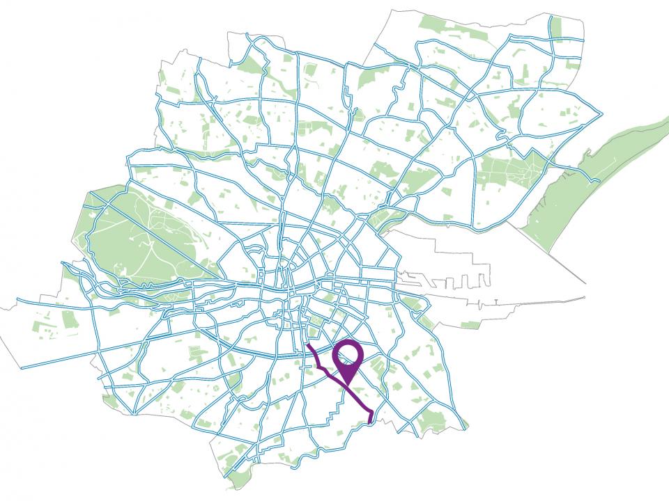 Map of dublin with pin showing where Clonskeagh is