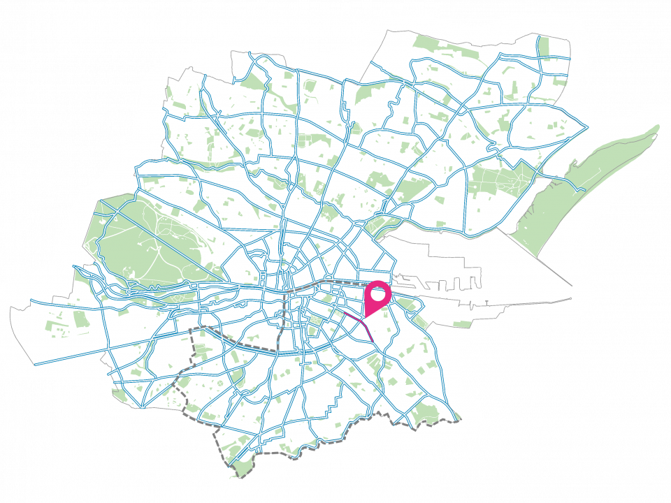 Concept map outlining the location of the Trinity to Ballsbridge (Holles Street to Lansdowne Road) Active Travel Project