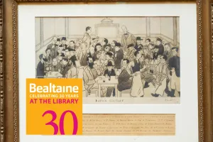 Image of 'Dublin Culture' drawing overlaid with Bealtaine 30 logo