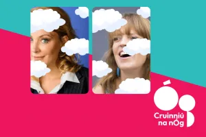 Image of comedians for 'Head in the Scamaill' performance with Cruinniu na nÓg logo