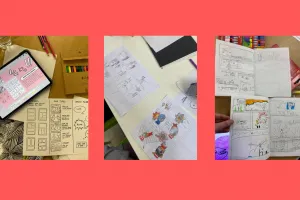 Image of manga comics on red background