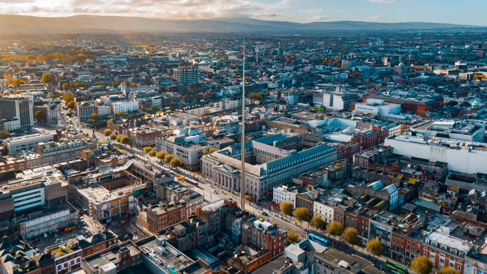 Arial shot of the Dublin City