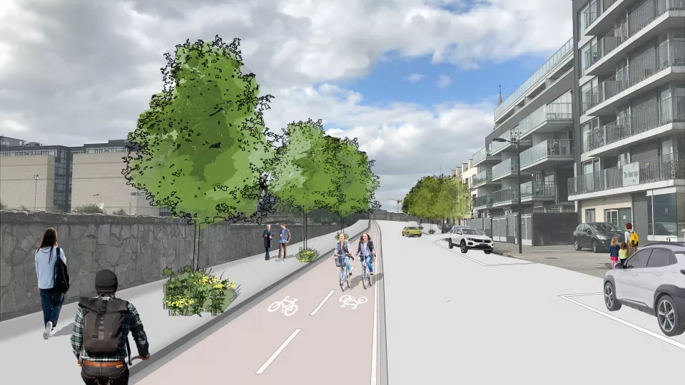 Photo of cycle lane for dodder greenway Fitzwilliam quay to Londonbridge scheme