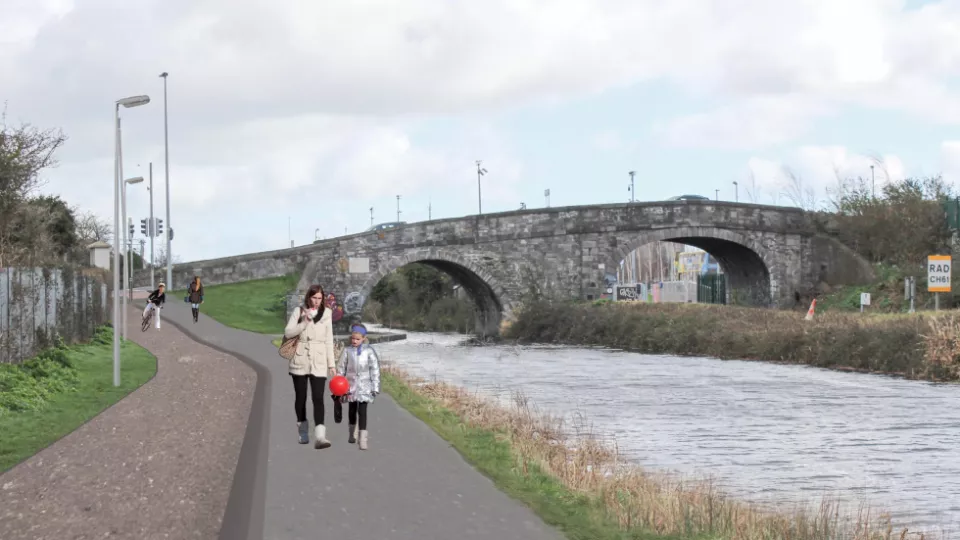 Concept image illustrating the view west of Broombridge in accordance with Royal Canal Phase 4 proposals.
