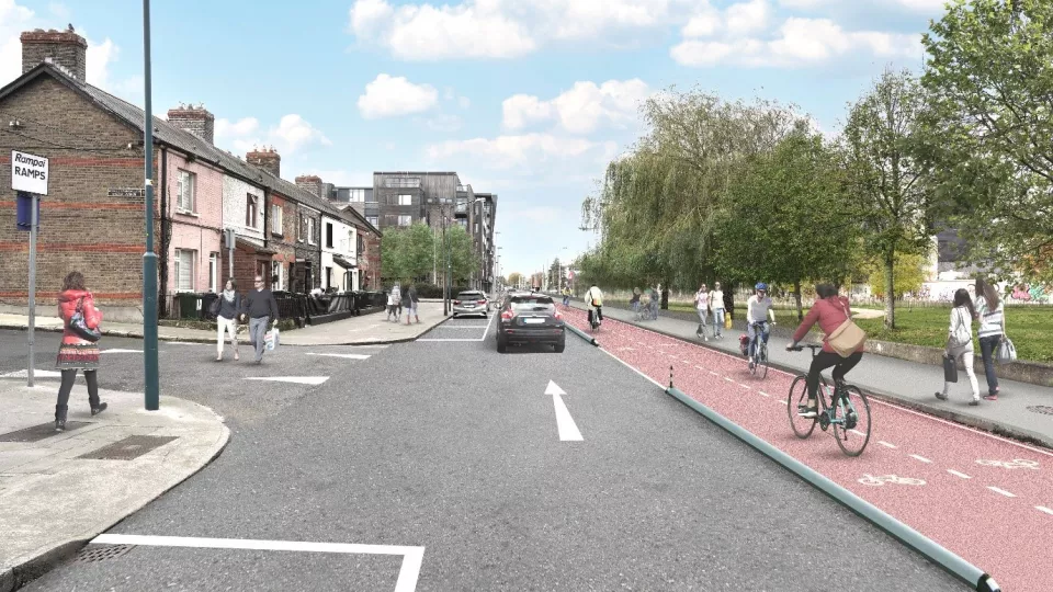 Artist's impression of two-way protected cycling facilities on northern side of James Walk.