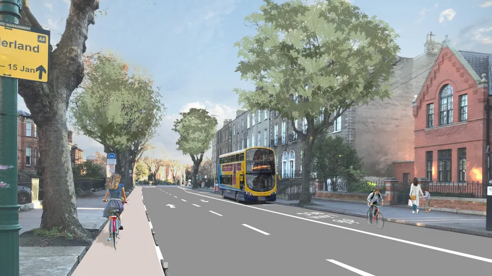 An artist's impression of the proposed Trinity to Ballsbridge Walkinsg and Cycling Scheme.