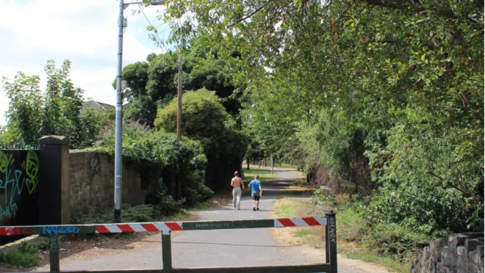 A site photo of St. James's Linear Park taken from the draft Masterplan.