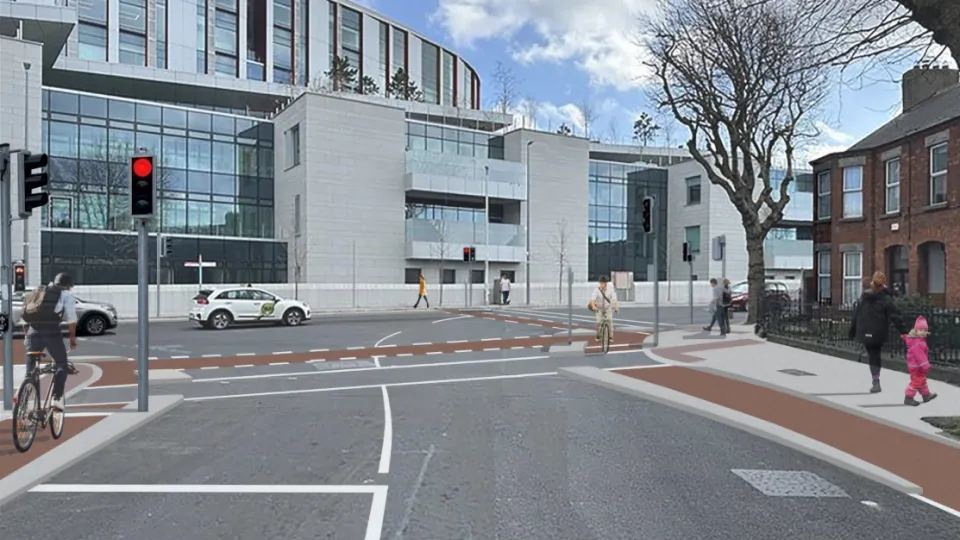 An artist’s impression of the scheme looking east on the western arm of the junction at South Circular Road.